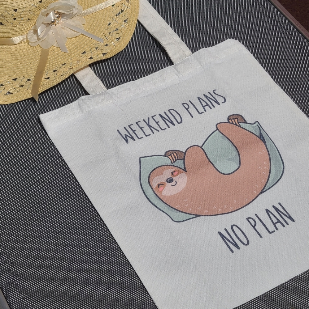 ♻️ Reusable Canvas Tote Cute Sloth Print